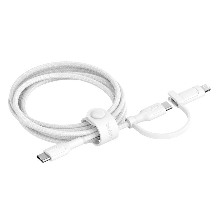 Belkin BoostCharge Pro 2-in-1 Cable With USB-C and Lightning Connector (1.5M) - White(CAC003fq1.5MWH), 60W, 480Mbps, 30K+ Bends, 2 Years Warranty