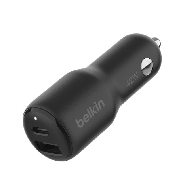 Belkin BoostCharge Dual Car Charger 42W - Black (CCB005BTBK), 1xUSB-C (PD, 30W), 1XUSB-A, 1x USB-C, Dual Port Fast Charger,CEW $2500,2 Years Warranty