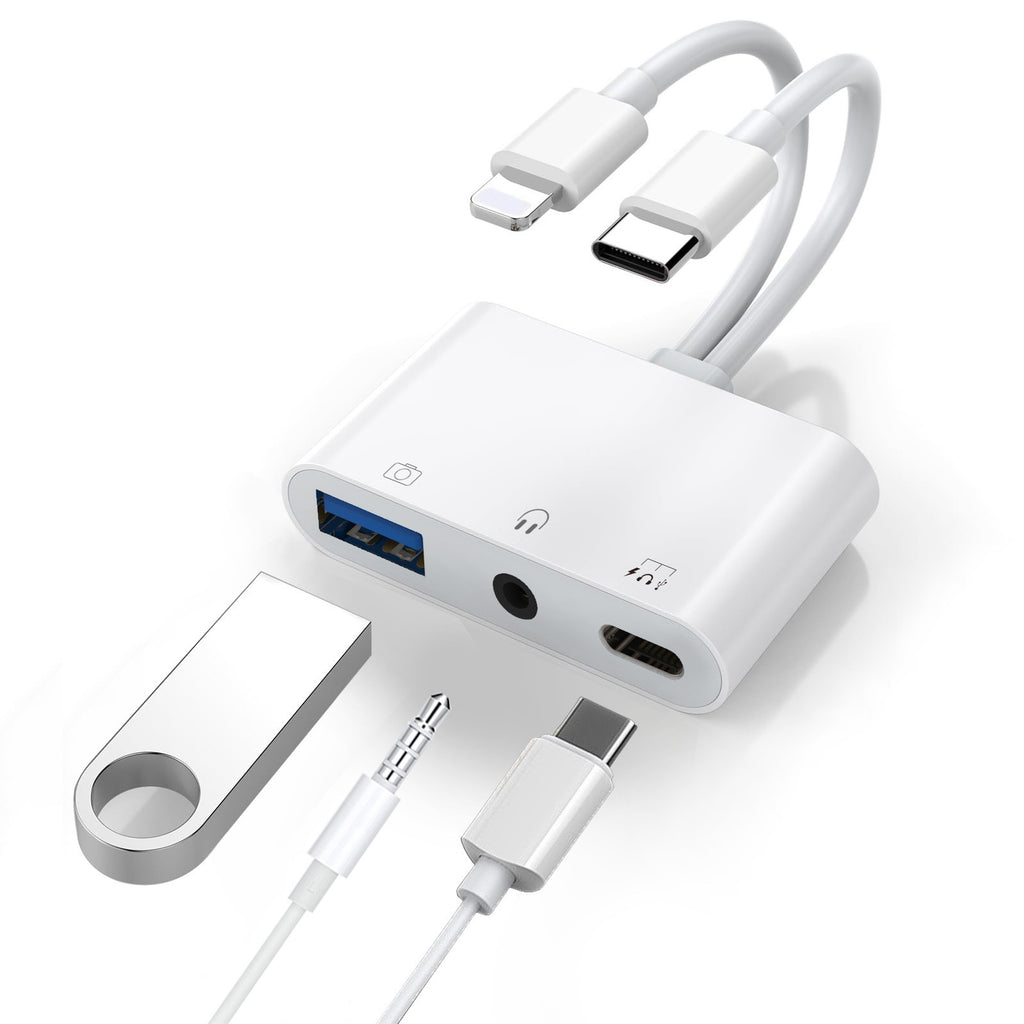 Generic Lightning/USB-C to USB Adapter features a USB OTG Port, 3.5mm Headphone Jack  Fast-charging Port