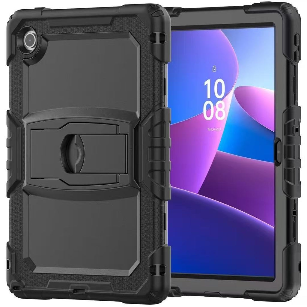 USP Rugged Lenovo Tab 10.1" Case - Black - Built-in-Kickstand, Adjustable Hand Strap, Shoulder Strap, DropProof, ShockProof