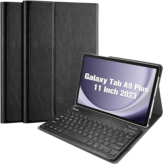 USP Samsung Galaxy Tab A9+ (11') Keyboard With Case Black - 3.0 ABS, Magnetic, PU Leather Covering, Front  Rear Facing Camera Holes