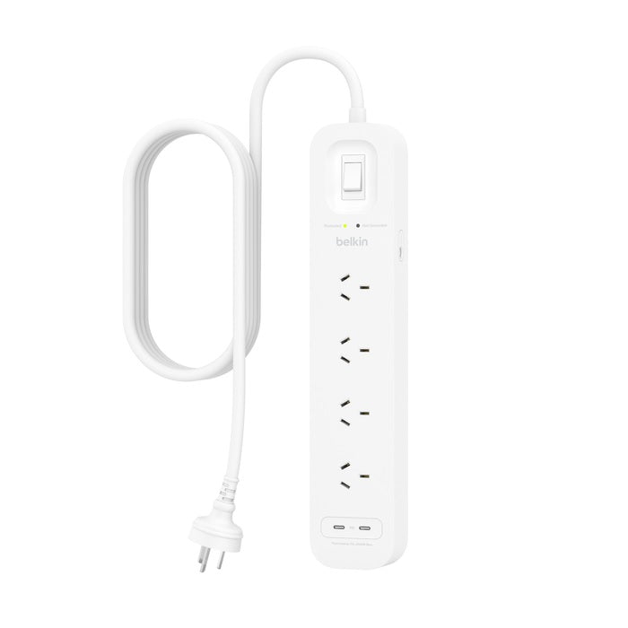 Belkin SurgePro 4-Outlet Surge Protector with Dual USB-C 30W-White(SRB005AU2M),525 Joules Protection,RCM Safety Certified,CEW $40,000,2 Years Warranty