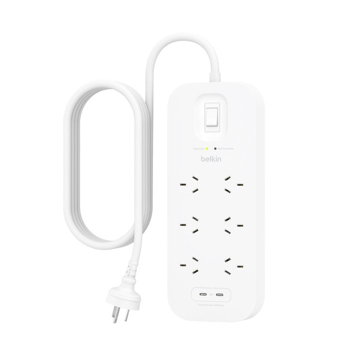 Belkin SurgePro 6-Outlet Surge Protector with Dual USB-C 30W - (SRB006AU2M), 650 Joules Protection, RCM Safety Certified, CEW $50,000,2 Years Warranty
