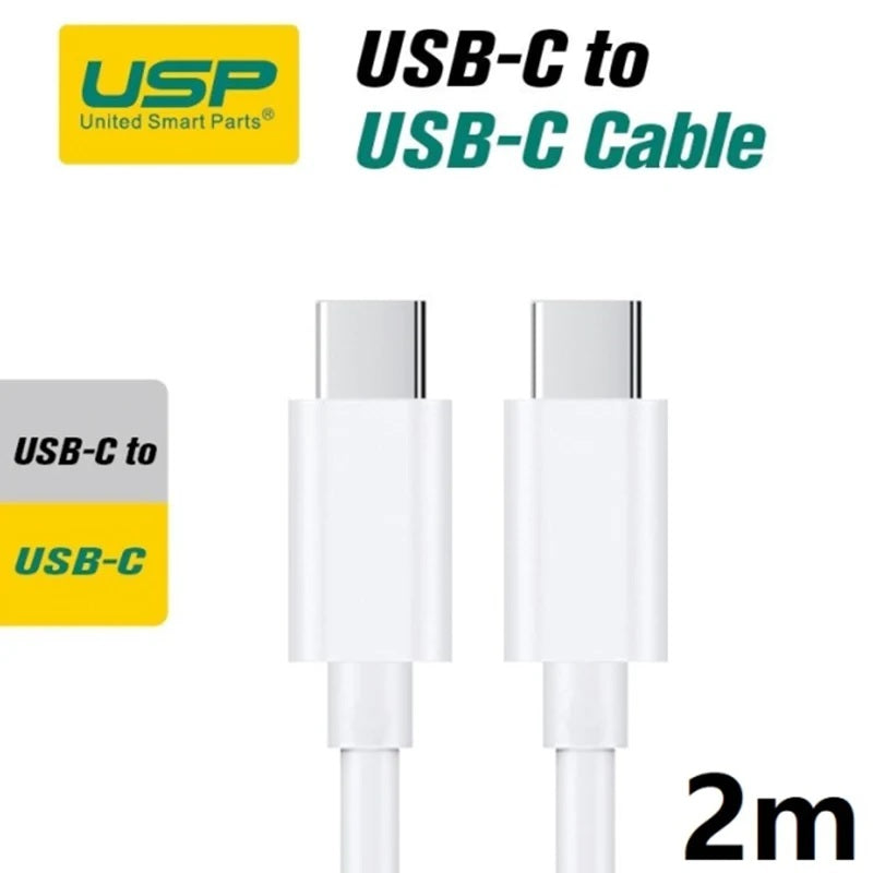 USP USB-C to USB-C (3.1) Mini Cable (2M) - White, 3A, High Performance, Durable, 8K Bend Tested, Reversible Design, Quick Data Sync  Charging