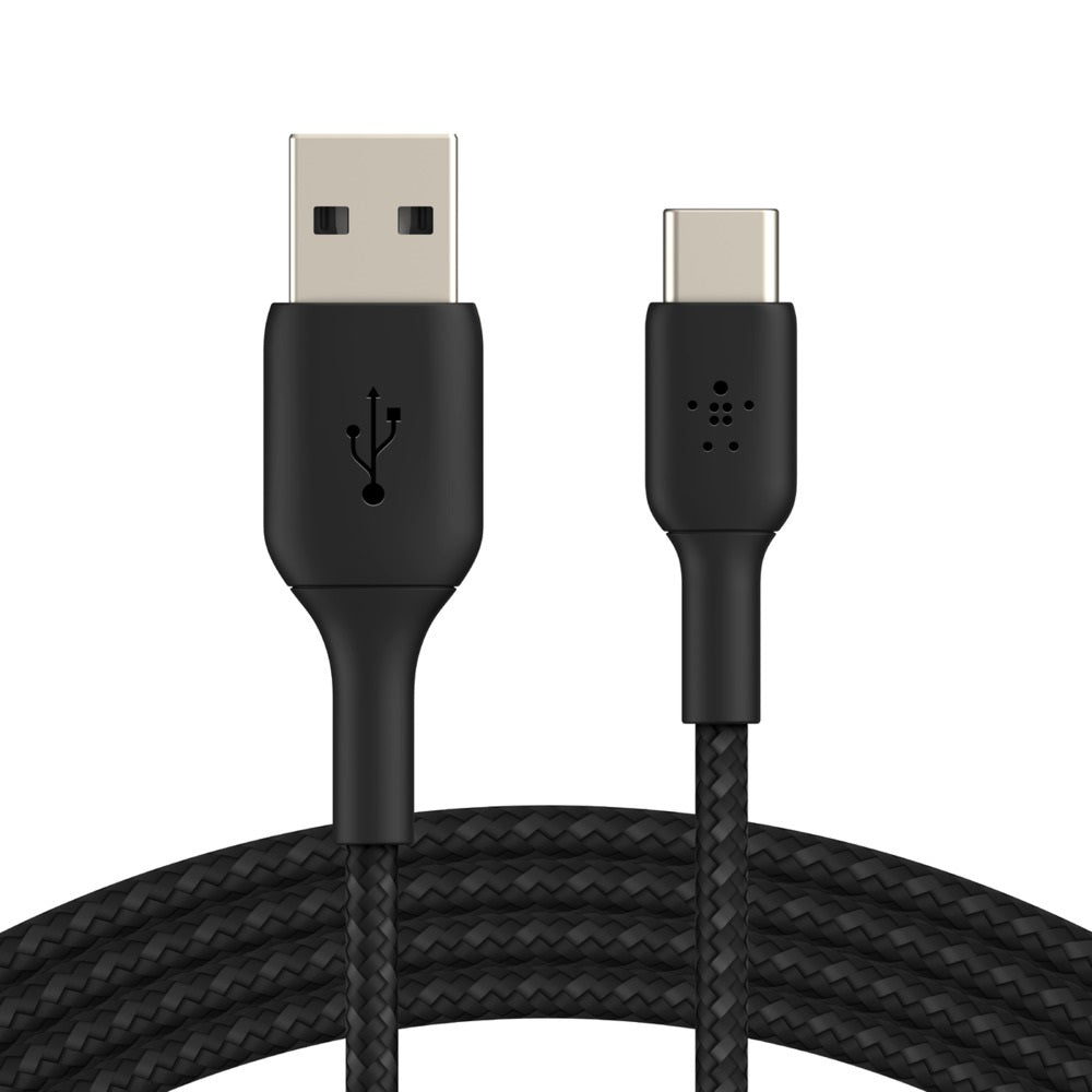 Belkin BoostCharge Braided USB-C to USB-A Cable (3M), - Black (CAB002bt3MBK), 15W, 480Mbps, Samsung Galaxy, iPad, USB-IF Certified, 2 Years Warranty