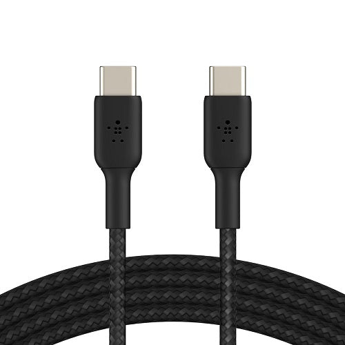Belkin BoostCharge Braided USB-C to USB-C Cable (1M) - Black (CAB004bt1MBK), 60W, 480Mbps, 30K+ Bends, Samsung Galaxy, iPad, MacBook, 2 Years Warranty
