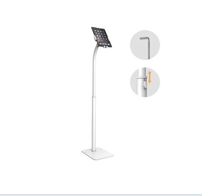 Bratech Height Adjustable Universal Anti-TheftTable Floor Stand compatible with7.9”-11” Tablets-White 220x300x1325mm Anti-Theft Locking Screw(LS)
