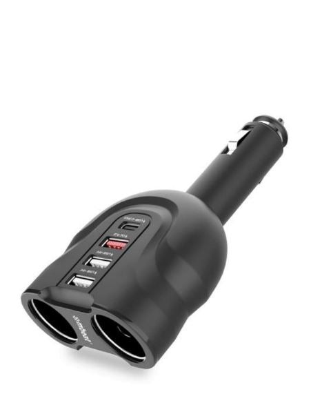mbeat® Gorilla Power Four Port USB-C PD  QC3.0 Car Charger with Cigar Lighter Splitter