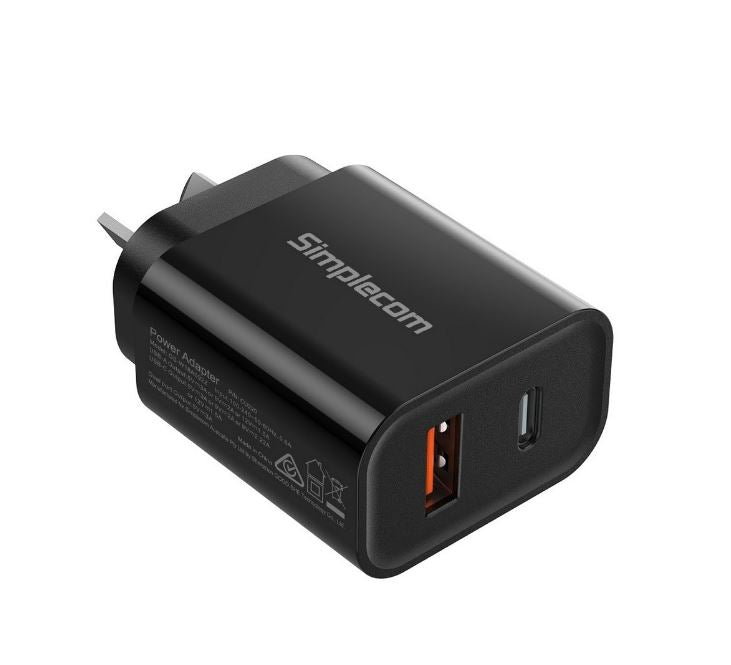 Simplecom CU220 Dual Port PD 20W Fast Wall Charger USB-C + USB-A for Phone Tablet