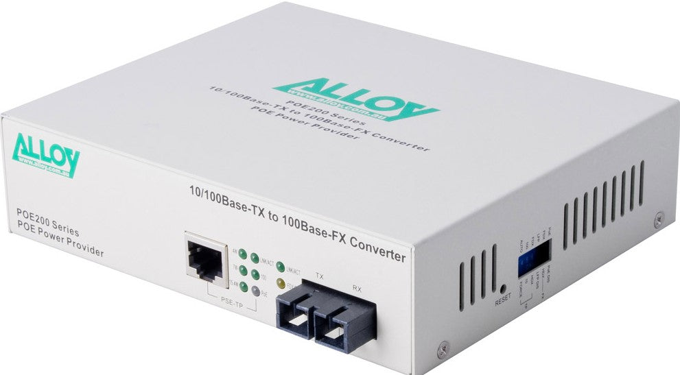 Alloy POE200SC  10/100Base-TX to 100Base-FX Multimode Fibre (SC) Converter, provides PoE power (RJ-45). 2km