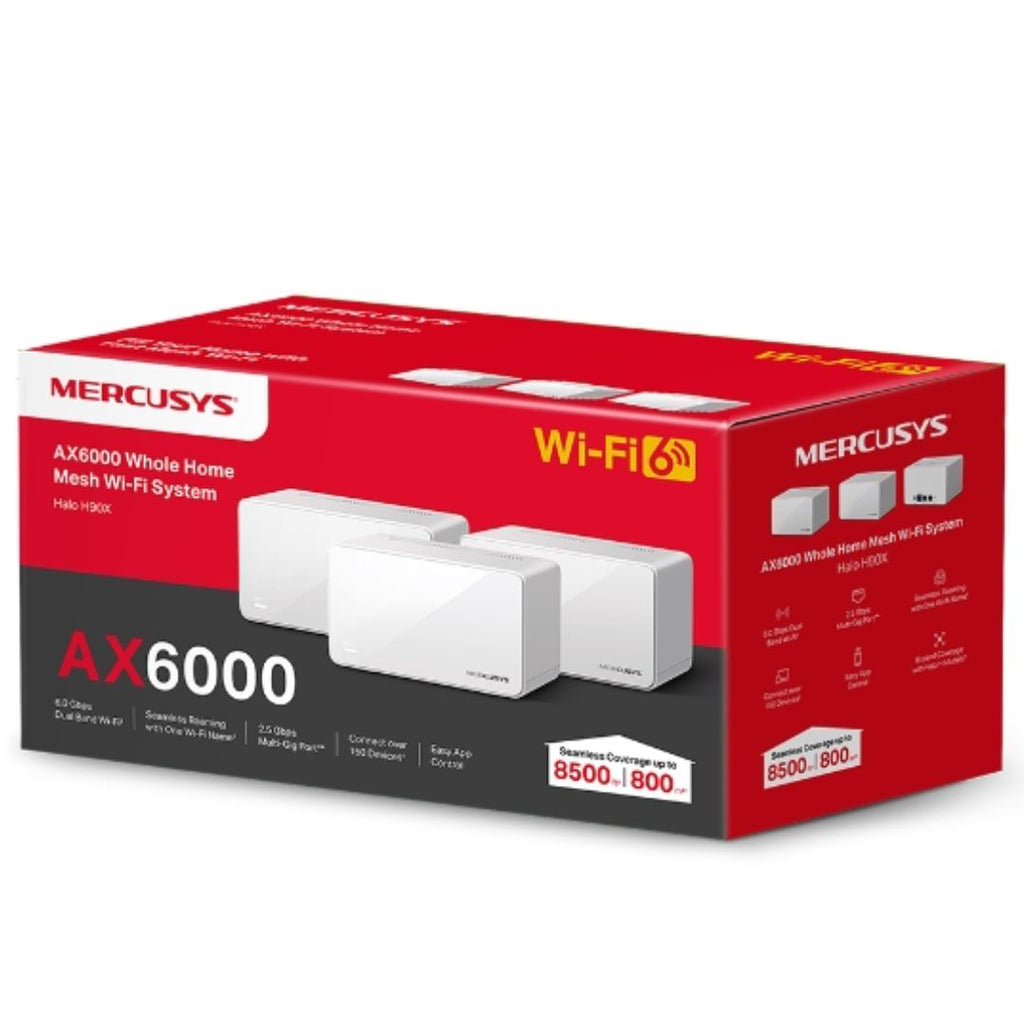 Mercusys Halo H90X(3-pack) AX6000 Whole Home Mesh WiFi 6 System, 6000 Mbps Dual Band Wi-Fi, Up to 800 Square Meters, 1148/4804 Mbps, MU-MIMO, Beamfor