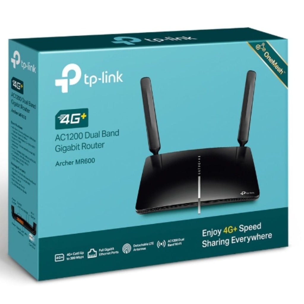 TP-Link Archer MR600 4G+ Cat6 AC1200 Wireless Dual Band Gigabit Router OneMesh 300Mbps@2.5Ghz 867Mbps@5Ghz, 4G+ SIM Slot, 2 Detach. LTE Antnas