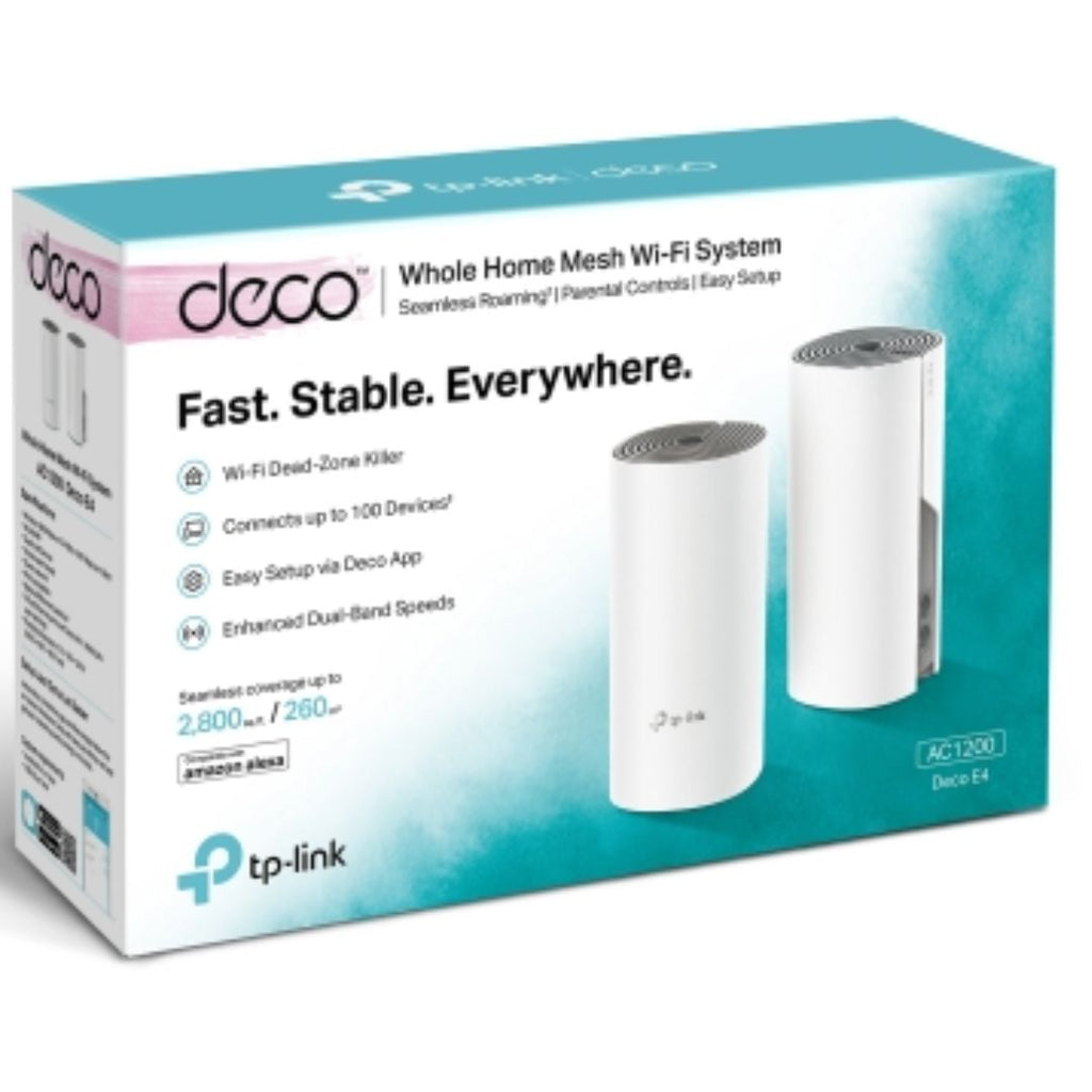 TP-Link Deco E4(2-pack) AC1200 Whole Home Mesh WiFi System~ 260sqm. Over 100 Devices Parental Controls