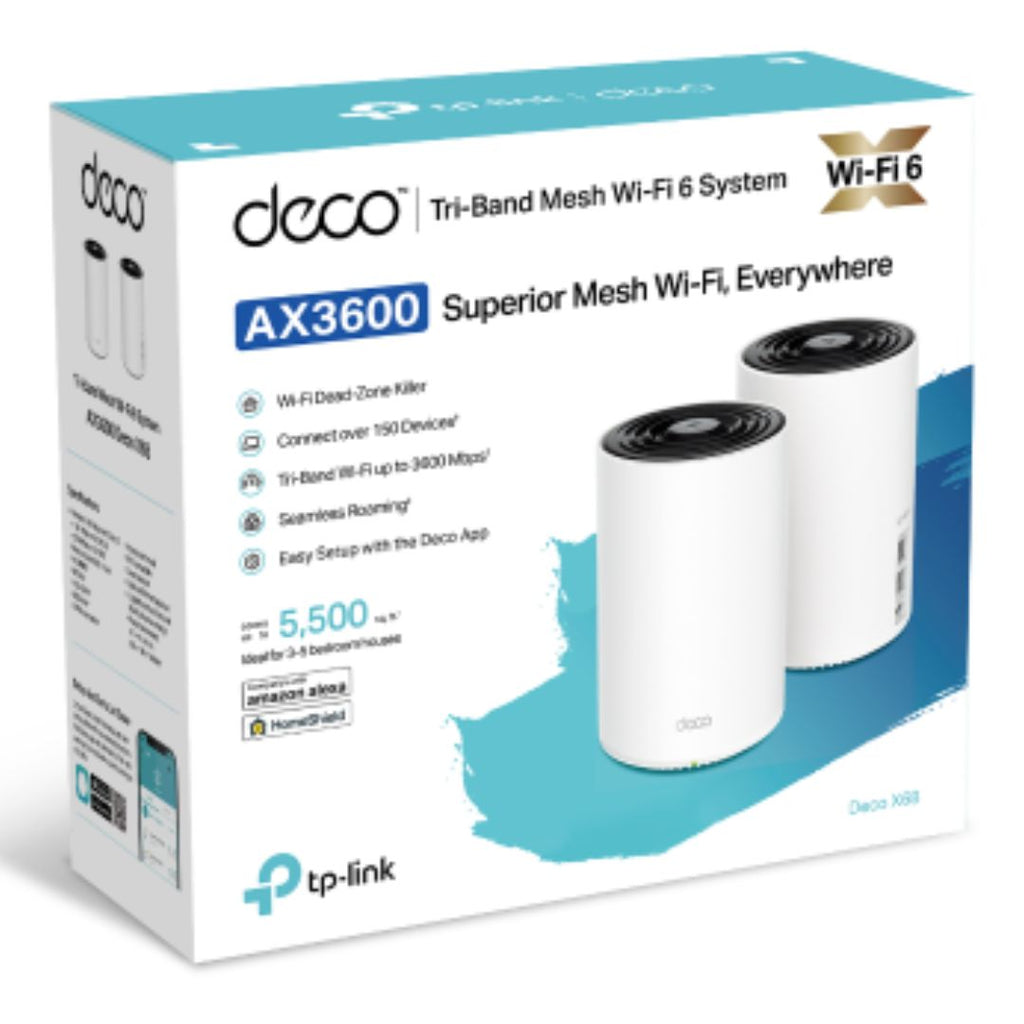 TP-Link Deco X68(2-pack) AX3600 Whole Home Mesh Wi-Fi 6 System (WIFI6), Up to 510m Coverage, WPA3, Tri-Band, OFDMA, MU-MIMO