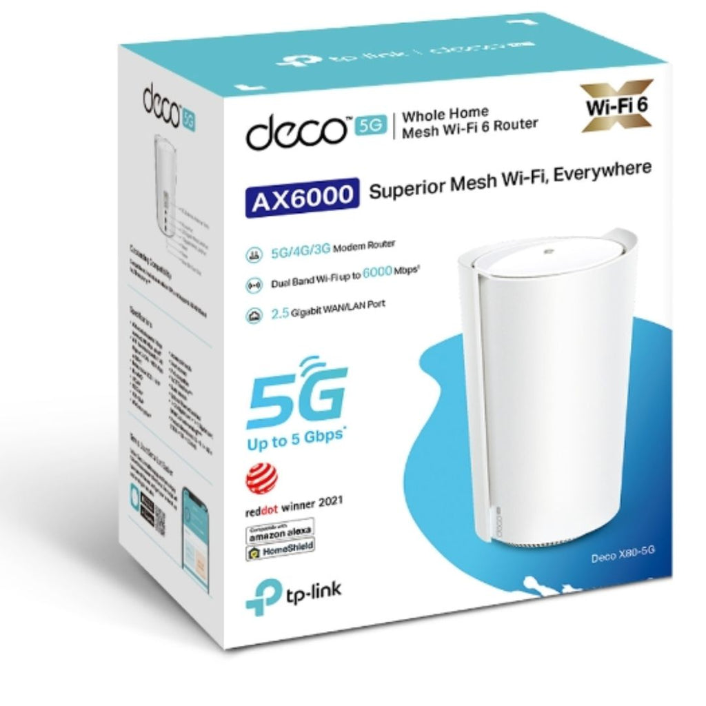 TP-Link Deco X80-5G(1-pack) 5G AX6000 Whole Home Wi-Fi 6 Gateway,  4804Mbps at 5 GHz + 1148Mbps at 2.4 GHz, 5G 5Gbps/900Mbps, 4G+ Cat20 2Gbps/200Mbps