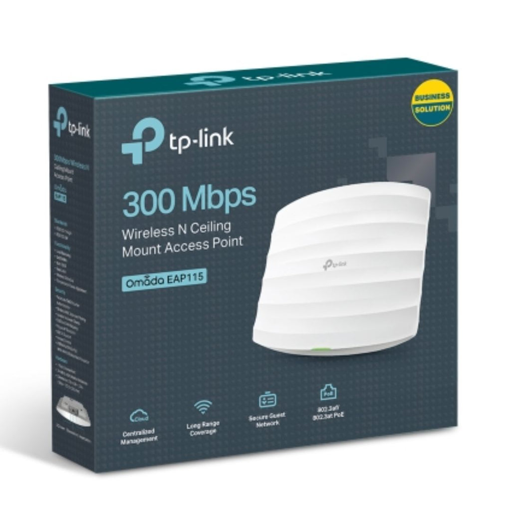 TP-Link EAP115 300Mbps Wireless N300 Ceiling Mount Access Point 1x RJ45 Port PoE 2x3dBi Omni Internal Antenna,Omada