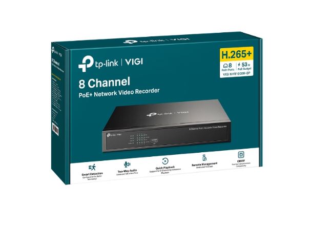 TP-Link VIGI NVR1008H-8P 8 Channel PoE+ Network Video Recorder,24/7 Continuous Recording，4K HDMI Video Output  16MP Decoding Capacity (LD)