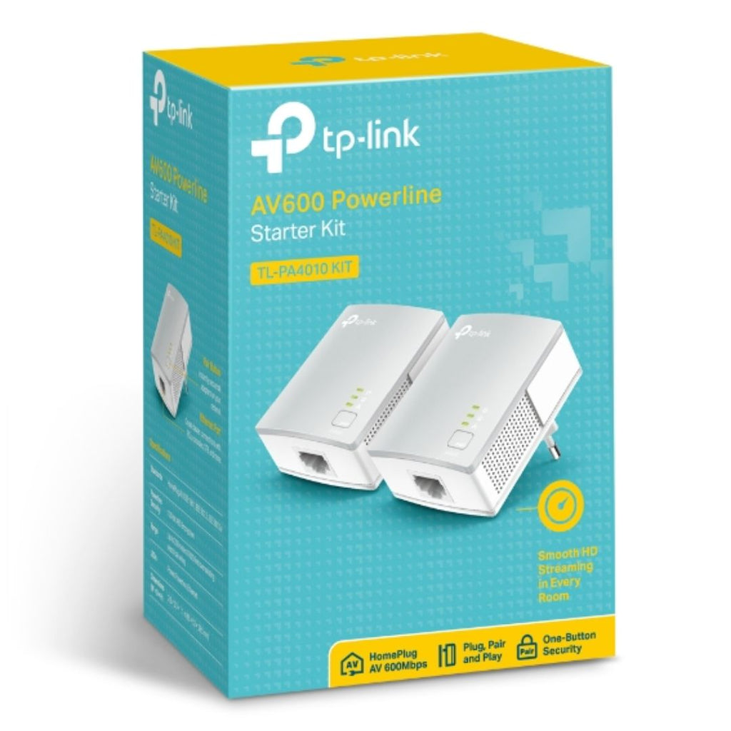 TP-Link TL-PA4010KIT AV600 Powerline Ethernet Adapter Starter Kit 600Mbps HomePlug AV 1xLAN Port 300m Range Plug  Play Mini Size