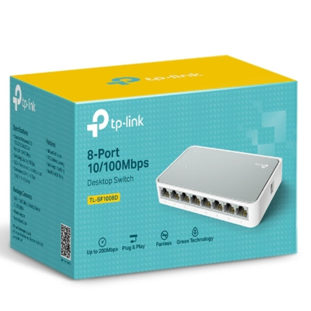 TP-Link TL-SF1008D 8-port 10/100M mini Desktop Switch, 8 10/100M RJ45 ports, Plastic case