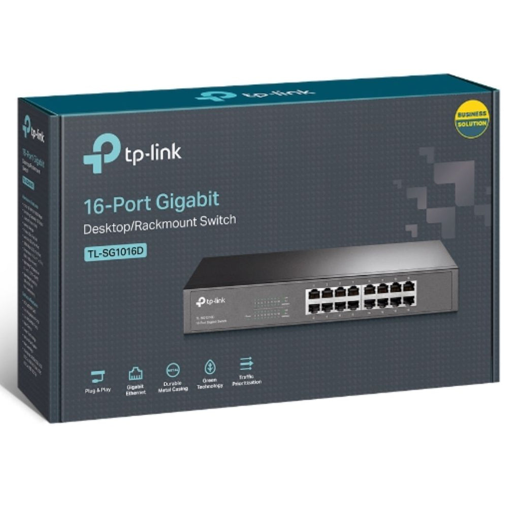 TP-Link TL-SG1016D 16-Port Gigabit Desktop/Rackmount Unmanaged Switch energy-efficient Supports MAC Plug  play 32Gbps Switching Capacity