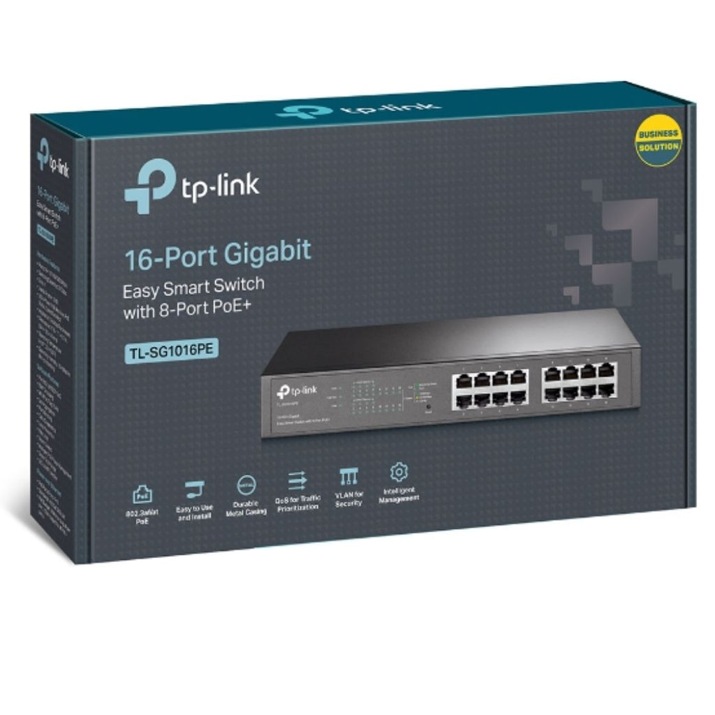 TP-Link TL-SG1016PE 16-Port Gigabit Easy Smart Switch with 8-Port PoE+ Rack Mountable/ Desktop,32 Gbps Switching Capacity,8K MAC Address Table