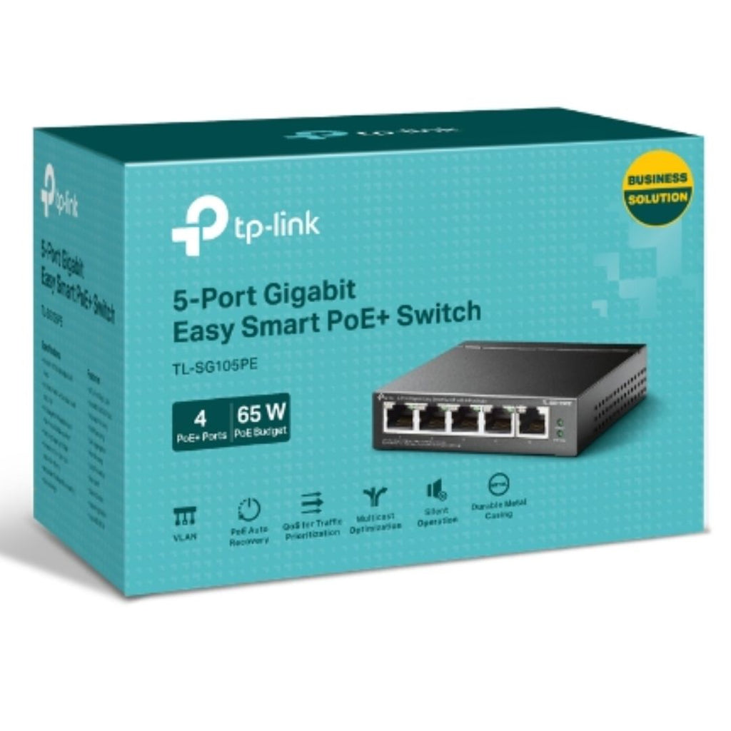 TP-Link TL-SG105PE 5-Port Gigabit Easy Smart Switch with 4-Port PoE+, Up To 65W For All POE Ports, Up To 30W Each Port