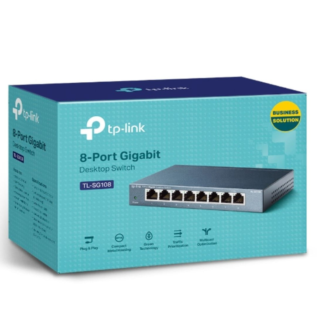 TP-Link TL-SG108 8-Port Gigabit Desktop Switch Steel Case Fanless 11.9Mpps Support 802.1p/DSCP QoS1 and IGMP Snooping Plug  Play