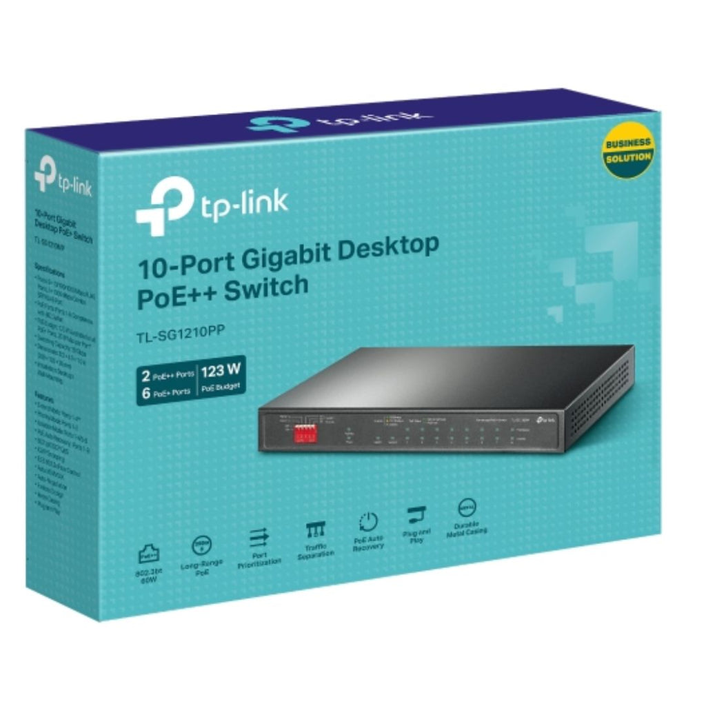 TP-Link TL-SG1210PP 10-Port Gigabit Desktop Switch with 6-Port PoE+ and 2-Port PoE++ , 9× 10/100/1000Mbps RJ45 Ports, 1× 1000Mbps Combo SFP/RJ45 Port