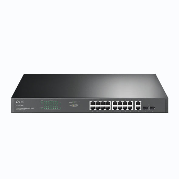 TP-Link TL-SG1218MP 18-Port Gigabit Rackmount Switch With 16 PoE+  2 SFP Slots, 16× Gigabit PoE+ Ports, 2× Gigabit Non-PoE Ports, 2× Combo Gigabit SF