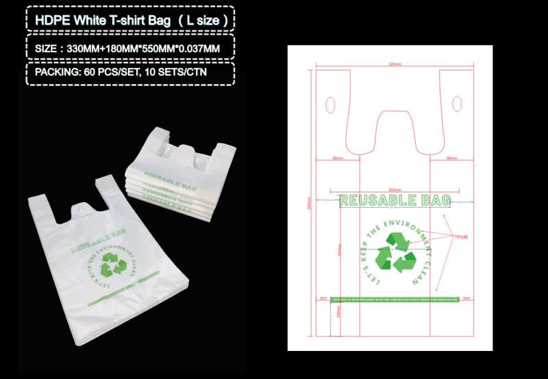 (1 Box) Reusable Large Plastic Singlet Shopping carry bags L