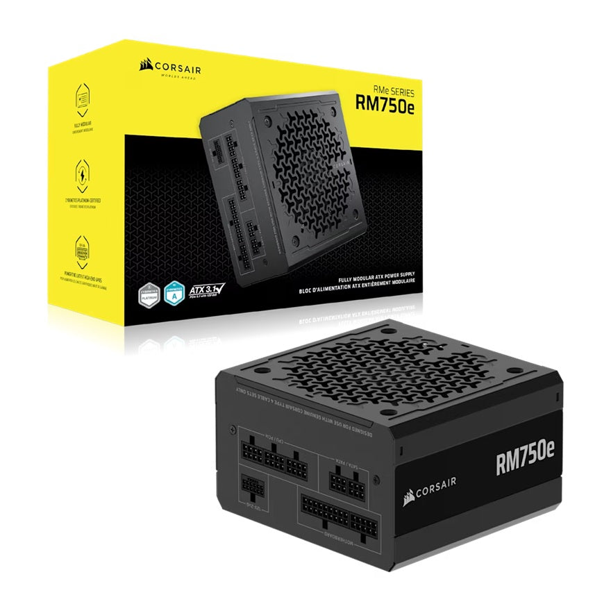 Corsair RMe Series RM750e Fully Modular Low-Noise ATX Power Supply (AU), Cybenetics Gold, ATX12V 3.1, 2x PATA, 2x EPS, 6x SATA, 3x PCIe