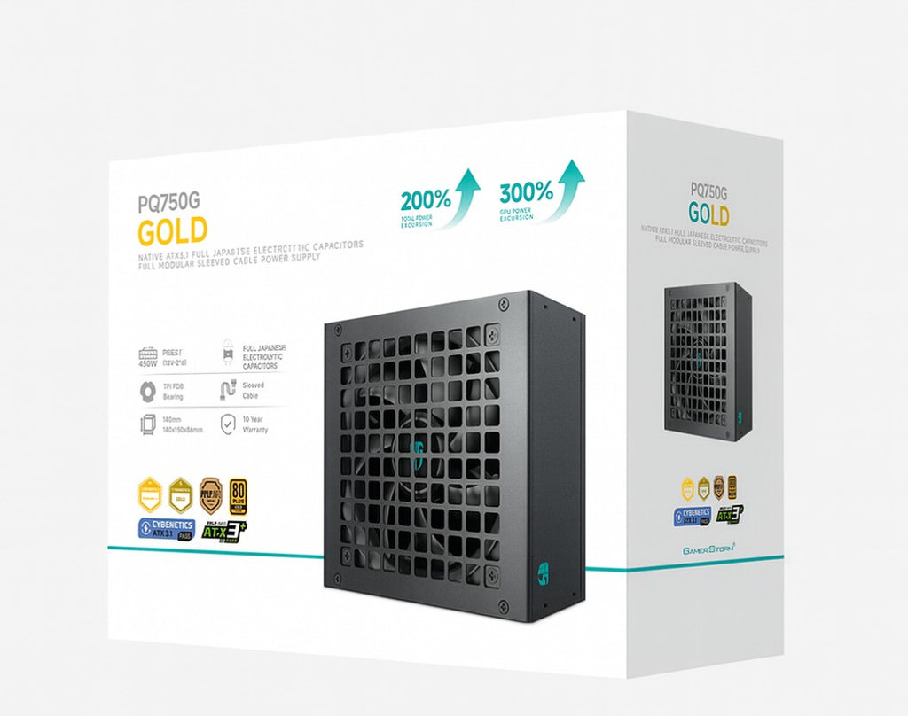 DeepCool PQ750G 750W Gamer Storm 80+ Gold/Cybenetics Fully Modular ATX Power Supply 120mm Fan, Japanese Capacitors, DC to DC, ATX12V V3.1,