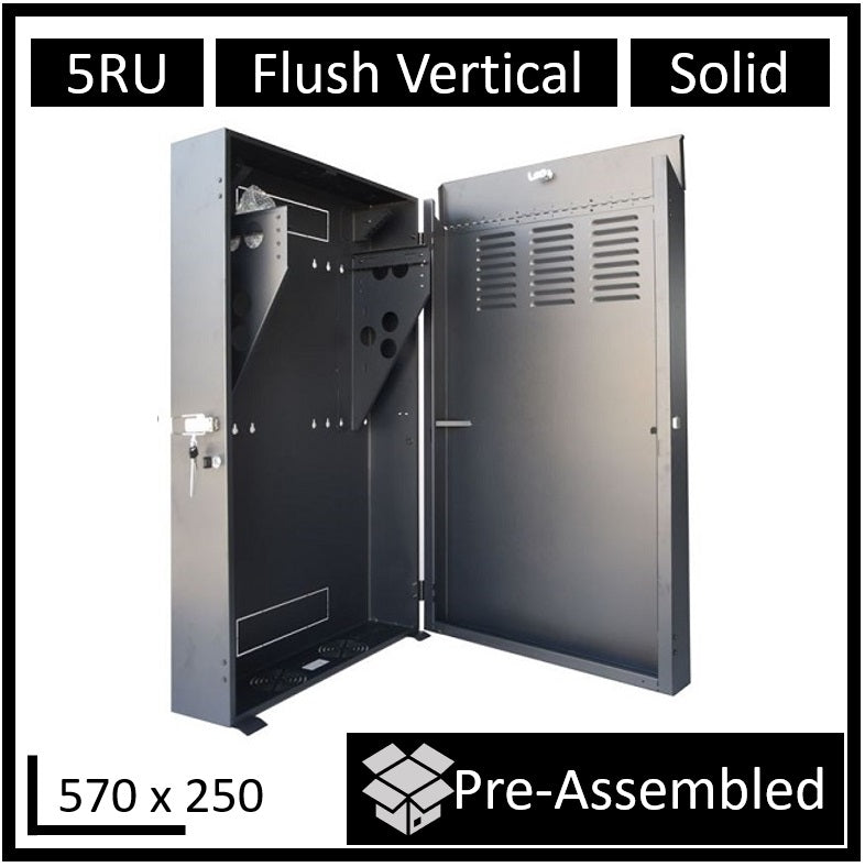 LDR Assembled 5U Flush Wall Mount Vertical Cabinet (570mm x 250mm) - Black Metal Construction