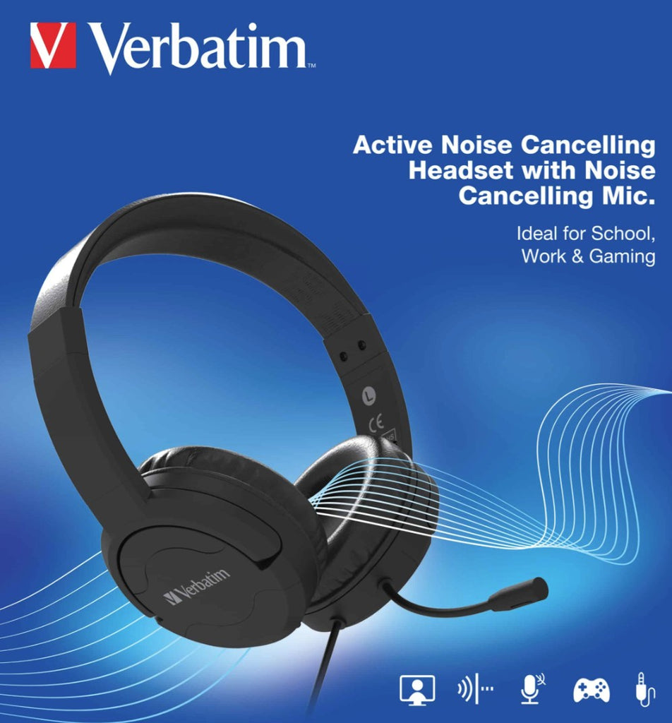 Verbatim Verbatim Multimedia Headset with ANC  Noise Cancelling Boom Mic - Black 66706