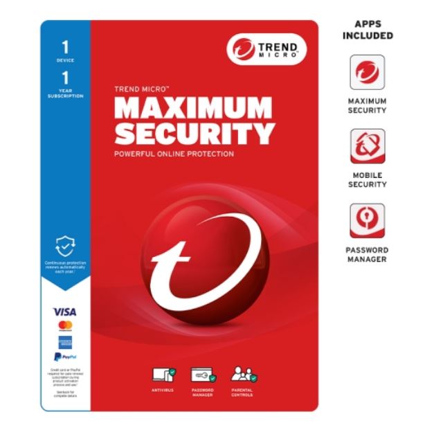 Trend Micro Maximum Security (1 Device) 1Yr Retail Mini Box Auto Renew