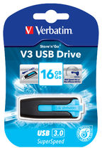 Verbatim 16GB V3 USB3.0 Blue Store'n'Go V3; Rectractable USB Storage Drive Memory Stick (LS)