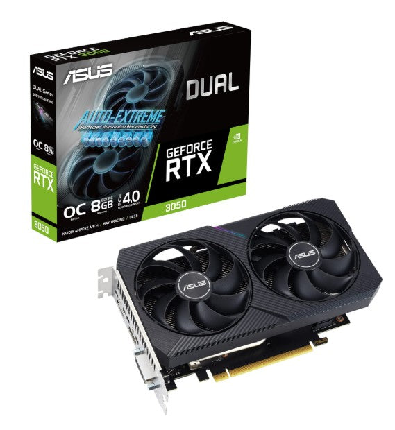 RDP-ASUS nVidia GeForce DUAL-RTX3050-8G-V2 RTX™ 3050 V2 8GB GDDR6 with two powerful Axial-tech fans and a 2-slot design for broad compatibility