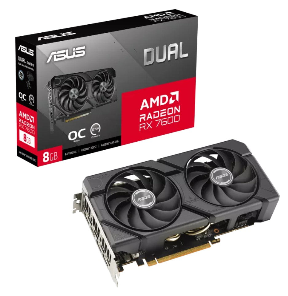 ASUS AMD Radeon DUAL-RX7600-O8G-EVO Edition 8GB GDDR6  optimized inside and out for lower temps and durability