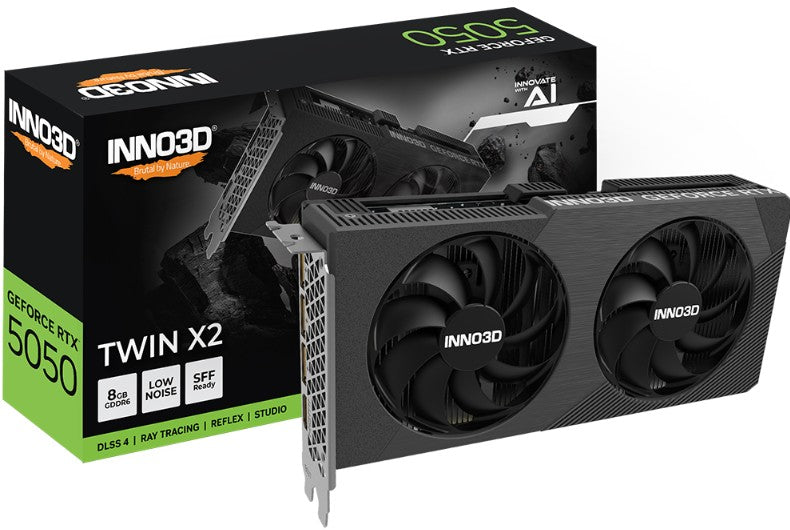 INNO3D nVidia GeForce RTX 5050 TWIN X2 8GB GDDR6 2572 MHz Boost Clock, RAM 20 Gbps, 3x DP, 1xHDMI (225x116x41mm)