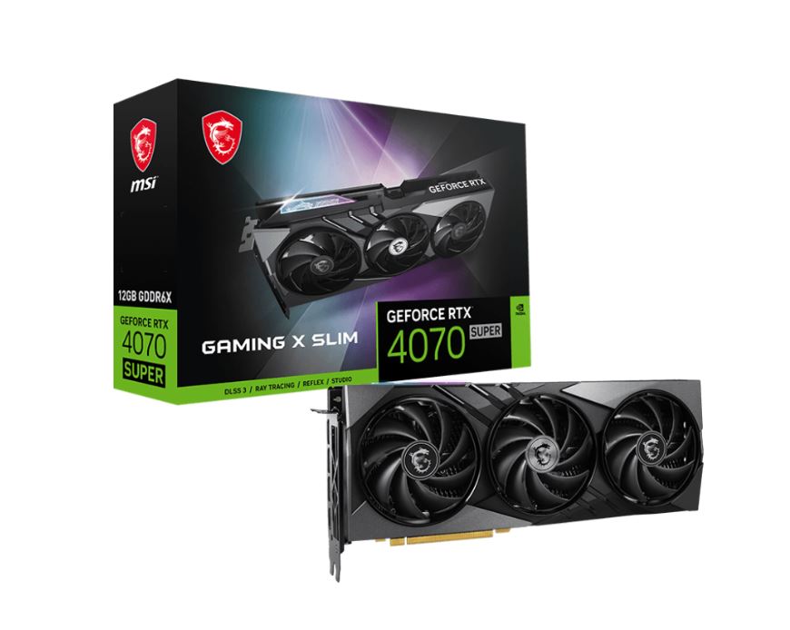 MSI GeForce RTX 4070 SUPER 12G GAMING X SLIM Video Card  2595 MHz Boost Clock, 16GB GDDR6X,DisplayPort x 3 (v1.4a),HDMI x 1 (Embargo)