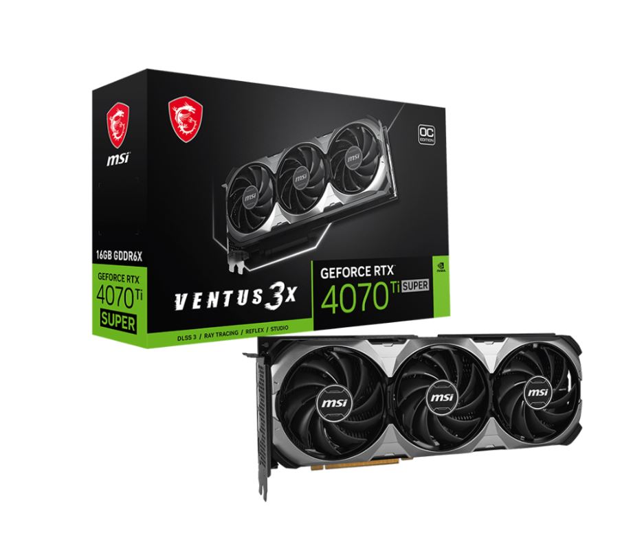 MSI GeForce RTX 4070 Ti SUPER 16G VENTUS 3X OC Video Card  2640 MHz Boost Clock, 12GB GDDR6X,DisplayPort x 3 (v1.4a),HDMI x 1