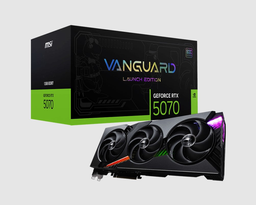 MSI nVidia GeForce RTX 5070 12G VANGUARD SOC, PCI Express® Gen 5, Boost: 2640 MHz, CUDA 6144 Units, 12GB GDDR7, HDMI™ x 1, 192-bit