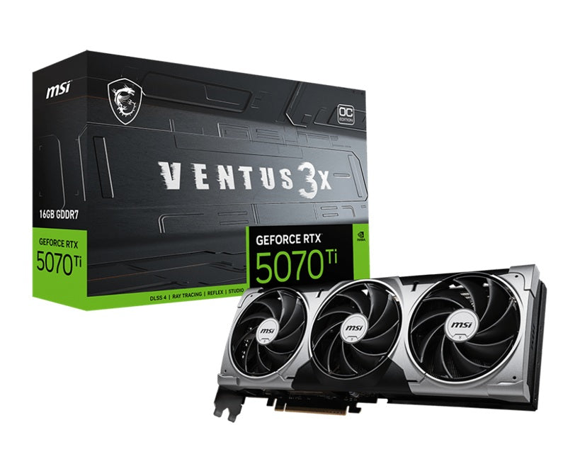 MSI RTX 5070 Ti 16G VENTUS 3X OC, 16GB GDDR7, 8960 CUDA cores, 28Gbps, 300W, PCIe Gen 5, 4-display support, up to 8K, HDMI 2.1b, 16-pin power
