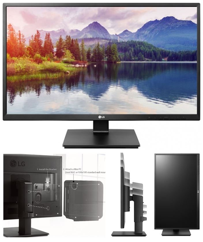 LG 23.8" IPS 5ms Business. Full HD,  Monitor w/HAS PIVOT - VGA/DVI/HDMI/DP USB Speakers VESA100mm Height Adjust Stand 24BK550Y-B