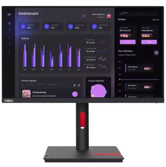 LENOVO ThinkVision T24I-30 23.8"/24" 60Hz FHD Monitor 1920x1080 16:9 4ms Height Adjust Tilt Swivel Pivot 4xUSB3.2 Hub HDMI DP VGA 3yr ~62B0MAR1AU