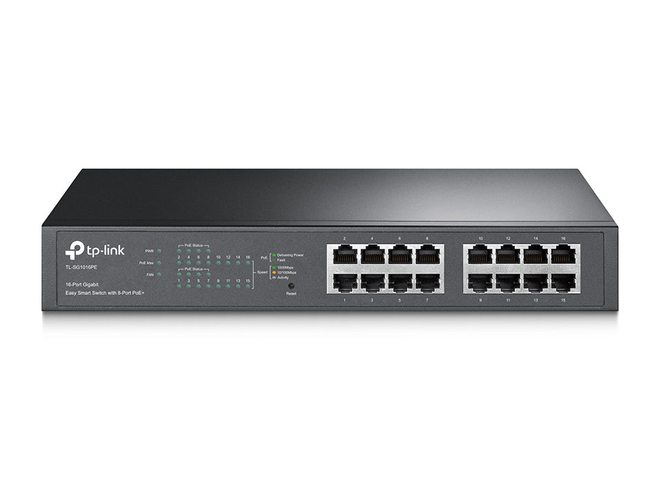 TP-Link TL-SG1016PE 16-Port Gigabit Easy Smart Switch with 8-Port PoE+ Rack Mountable/ Desktop,32 Gbps Switching Capacity,8K MAC Address Table